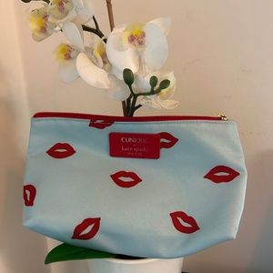 Kate Spade x Clinique Light Blue Cosmetic Case With Red Lip Print